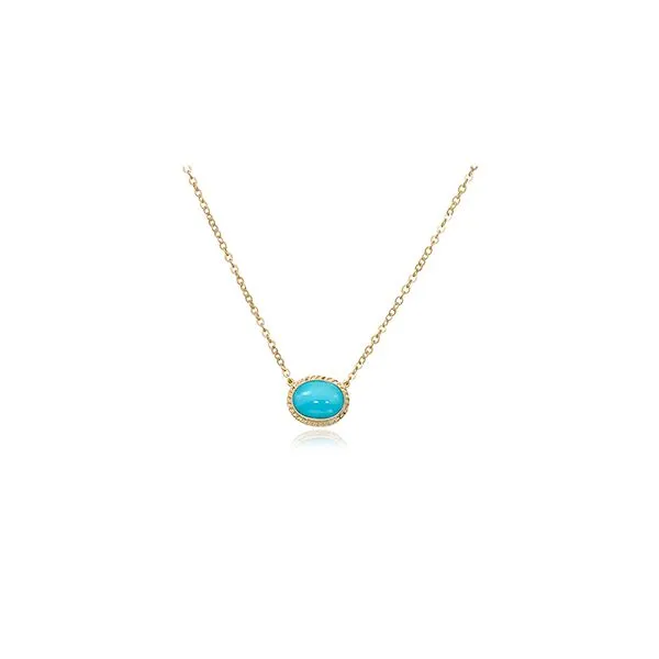 14K Yellow Gold Necklace with an Oval Cabochon Turquoise Centerpiece. JWR Jewelers Athens, GA