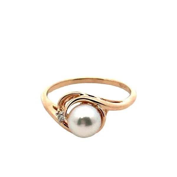 14K Yellow Gold Ring with a 6.1 millimeter Round Cultured Pearl and One Round Diamond. JWR Jewelers Athens, GA