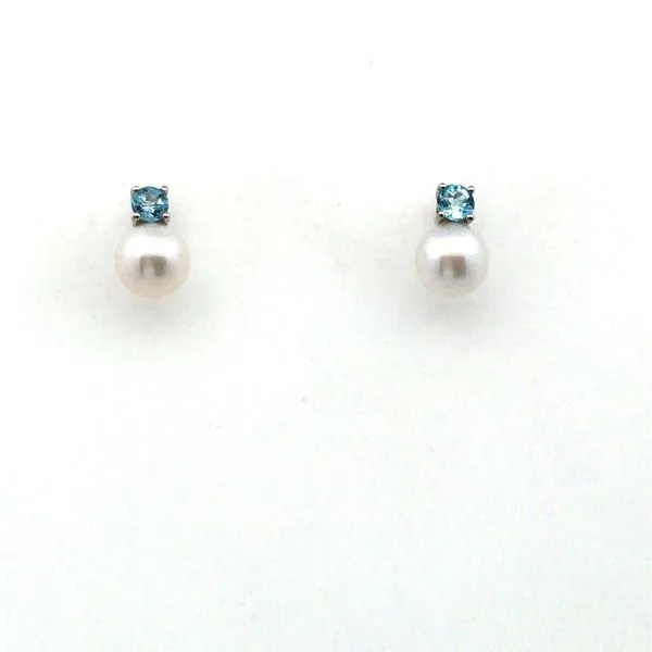 Freshwater Pearl and Blue Topaz Earrings JWR Jewelers Athens, GA