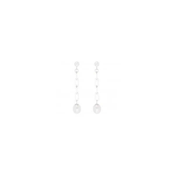 14K White Gold Dangle Earrings with a 7.0mm Freshwater Pearl Drop using Oval Links. JWR Jewelers Athens, GA