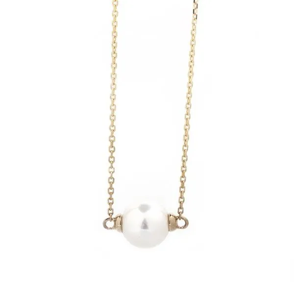 14K Yellow Gold Eighteen Inch Necklace with a Fixed Freshwater Pearl Centerpiece. JWR Jewelers Athens, GA