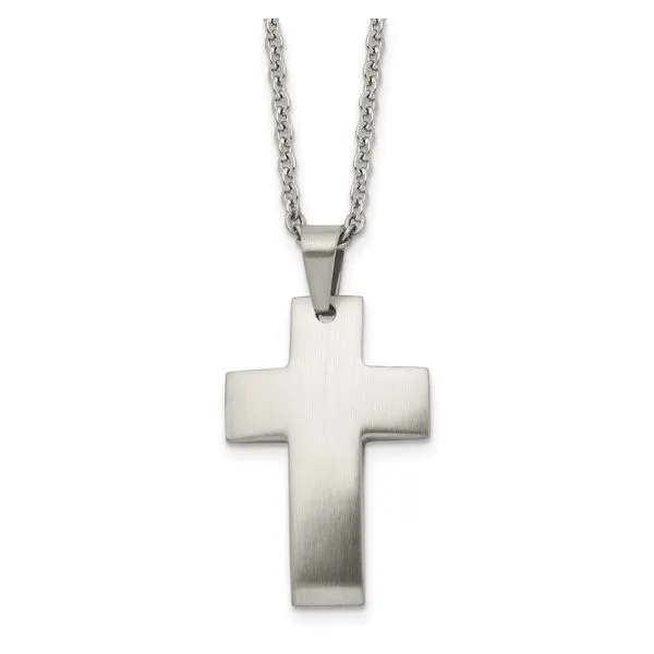 Stainless Steel Brushed Cross on a Twenty Inch Antiqued Stainless Steel Chain JWR Jewelers Athens, GA