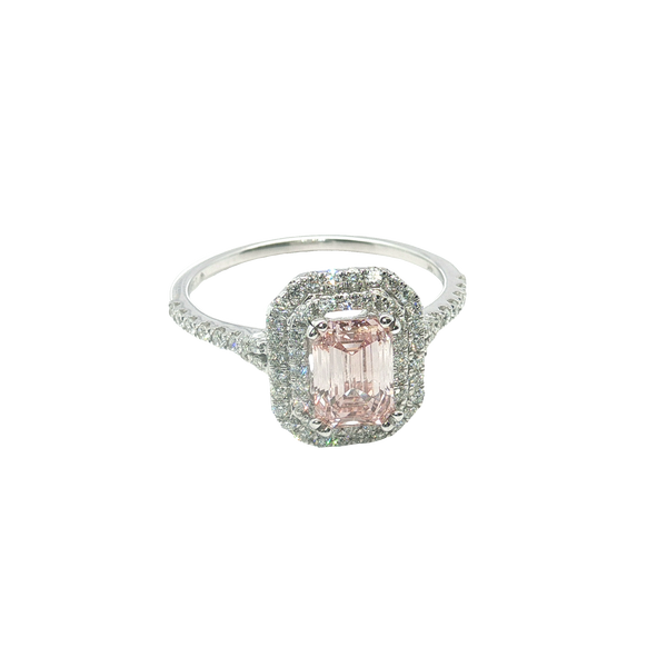 14K White Gold Ring Set Emerald Cut Pink Center Image 2 Kevin's Fine Jewelry Totowa, NJ