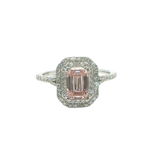 14K White Gold Ring Set Emerald Cut Pink Center Kevin's Fine Jewelry Totowa, NJ