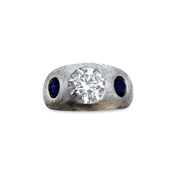 Estate Men's Ring in 14K White Gold with Lab Grown Diamond & Sapphires Kevin's Fine Jewelry Totowa, NJ