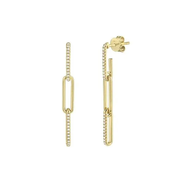 14K Yellow Gold Dangle Paper Clip Earrings With 0.17 Twt Diamonds Kevin's Fine Jewelry Totowa, NJ