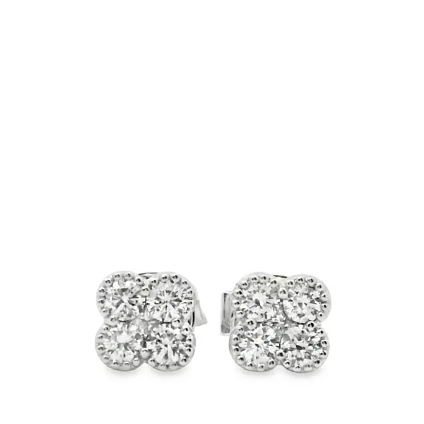 14K White Gold Clover Stud Earrings With .49 Ct Twt. Diamonds Kevin's Fine Jewelry Totowa, NJ