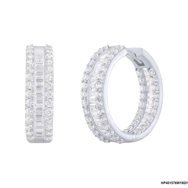 18K White Gold Bag/Rd Hoop Earrings With 2.12 Ct Twt. Diamonds Kevin's Fine Jewelry Totowa, NJ