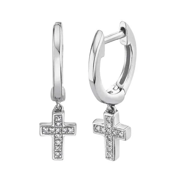 14K White Gold Hanging Cross Earrings With 0.04 Twt Diamonds Kevin's Fine Jewelry Totowa, NJ