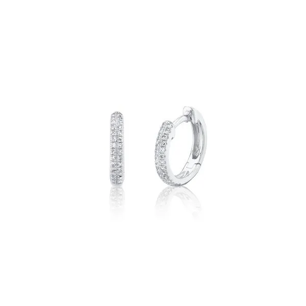 14K White Gold Pave Hugg Hoop Earrings With 0.12 Twt Diamonds Kevin's Fine Jewelry Totowa, NJ