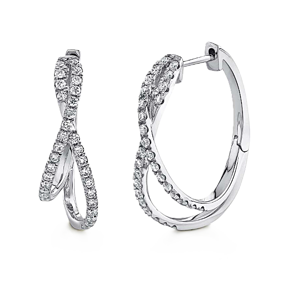 14K White Gold Double Oval Hoop Earrings With .57 Ct Twt. Diamonds Kevin's Fine Jewelry Totowa, NJ
