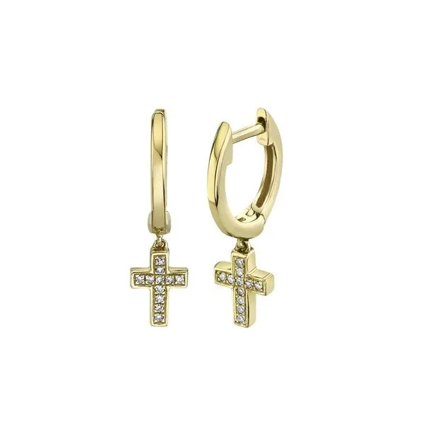 14K Yellow Gold Hanging Cross Earrings With .04 Ct Twt.Diamonds Kevin's Fine Jewelry Totowa, NJ