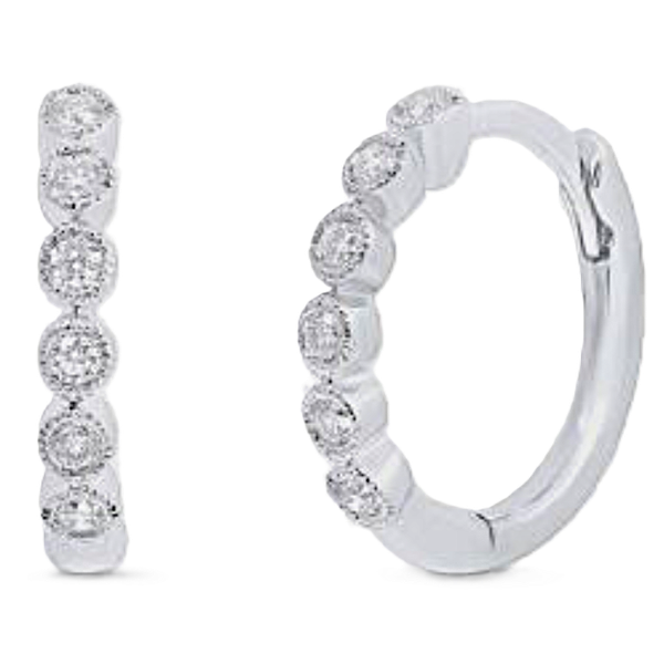 Shy Creation White Gold and Diamond Huggie Earrings Kevin's Fine Jewelry Totowa, NJ