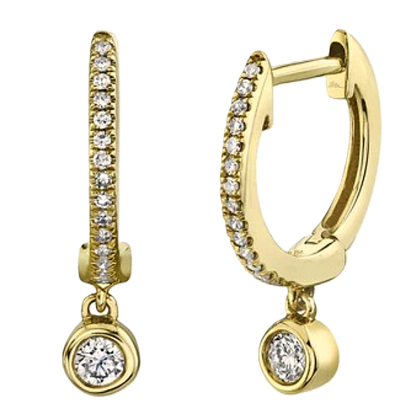Shy Creation Yellow Gold and Diamond Hoop Earrings with Diamond Drop Kevin's Fine Jewelry Totowa, NJ
