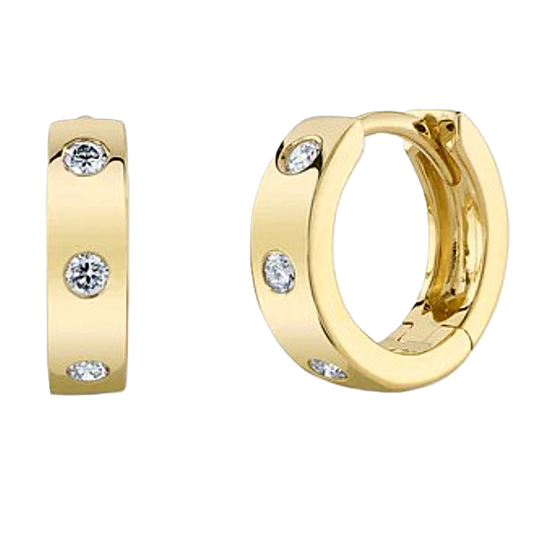 Shy Creation Gold and Diamond Huggie Hoops Kevin's Fine Jewelry Totowa, NJ