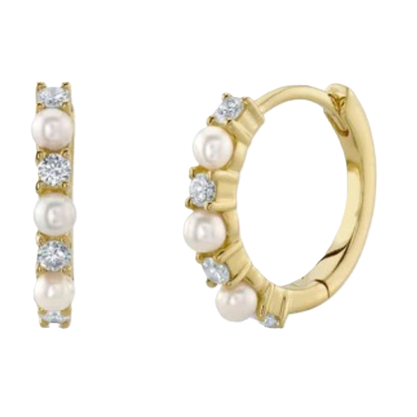 Shy Creation Pearl and Diamond Gold Hoop Earrings Kevin's Fine Jewelry Totowa, NJ