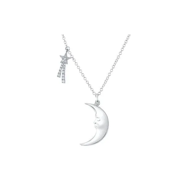 14K White Gold Moon & Shooting Star Necklace With .06 Ct Twt. Diamonds Kevin's Fine Jewelry Totowa, NJ