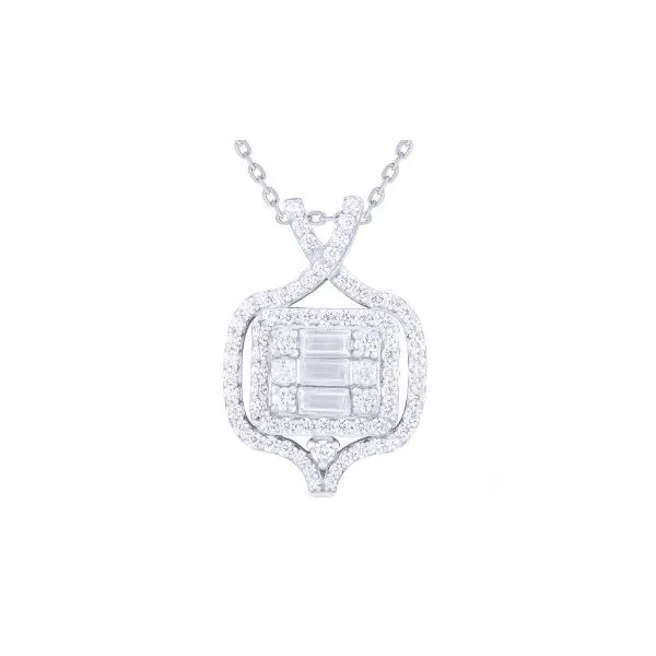 18K White Gold Fancy Cluster Necklace With .81 Ct Twt. Diamonds Kevin's Fine Jewelry Totowa, NJ