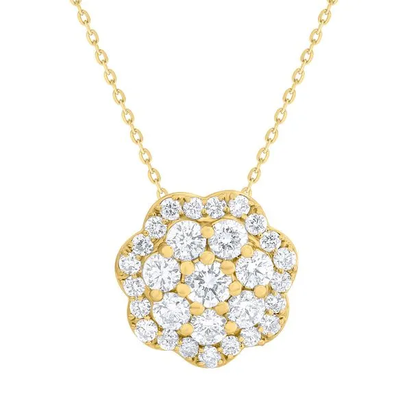 18K Yellow Gold Flower Cluster Pendant Necklace With 1.16 Ct Twt. Diamonds Kevin's Fine Jewelry Totowa, NJ