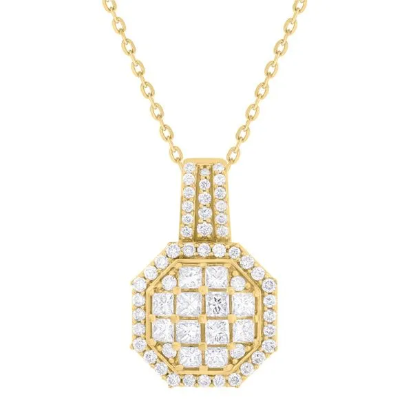 18K Yellow Gold Octagon Shaped Cluster Pendant Necklace With .96 Ct Twt. Diamonds Kevin's Fine Jewelry Totowa, NJ