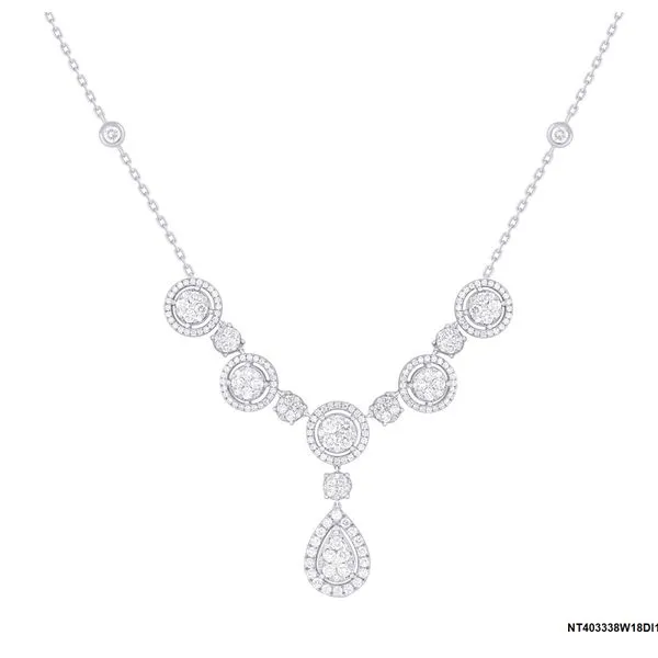18K White Gold Cluster Station Drop Necklace With 1.97 Ct. Twt. Diamonds Kevin's Fine Jewelry Totowa, NJ