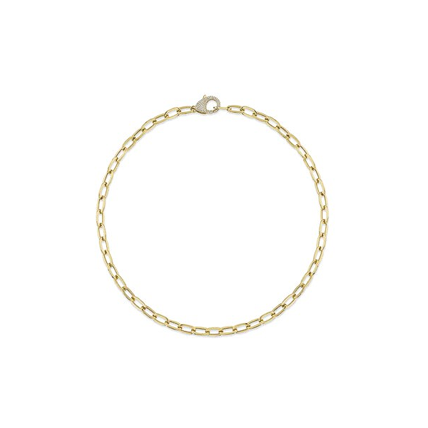 Shy Creation Gold Paperclip Necklace with Diamond Pave Clasp Kevin's Fine Jewelry Totowa, NJ