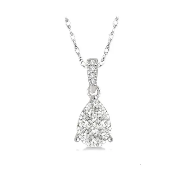 14K White Gold Lovebright Pear Shaped Necklace With .15 C...