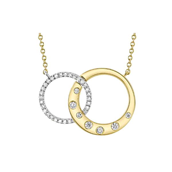 Shy Creation Two-Tone Interlocking Circles with Diamonds Kevin's Fine Jewelry Totowa, NJ