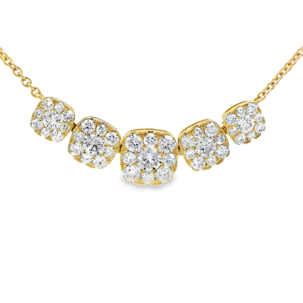 14K Yellow Gold 5 Station Cushion Cluster Necklace With 1.32 Ct Twt. Diamonds Kevin's Fine Jewelry Totowa, NJ
