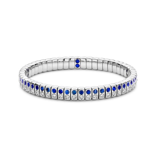 White Gold Stretch Bracelet With Diamonds & Blue Sapphires Kevin's Fine Jewelry Totowa, NJ