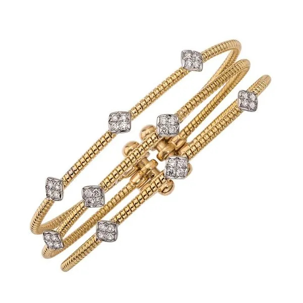 18K Yellow Gold Triple Row Clover Cuff Bracelet With .90Ct Twt. Diamonds Kevin's Fine Jewelry Totowa, NJ