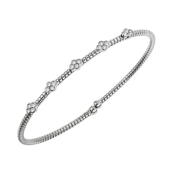 18K White Gold 5 Station Clover Cuff Bracelet With .30 Ct Twt. Diamonds Kevin's Fine Jewelry Totowa, NJ