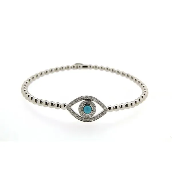 White Gold, Diamond, & Sapphire Evil Eye Stretch Bracelet Kevin's Fine Jewelry Totowa, NJ