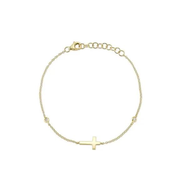14K Yellow Gold Bezel Cross Bracelet With .03 Ct Twt. Diamonds Kevin's Fine Jewelry Totowa, NJ