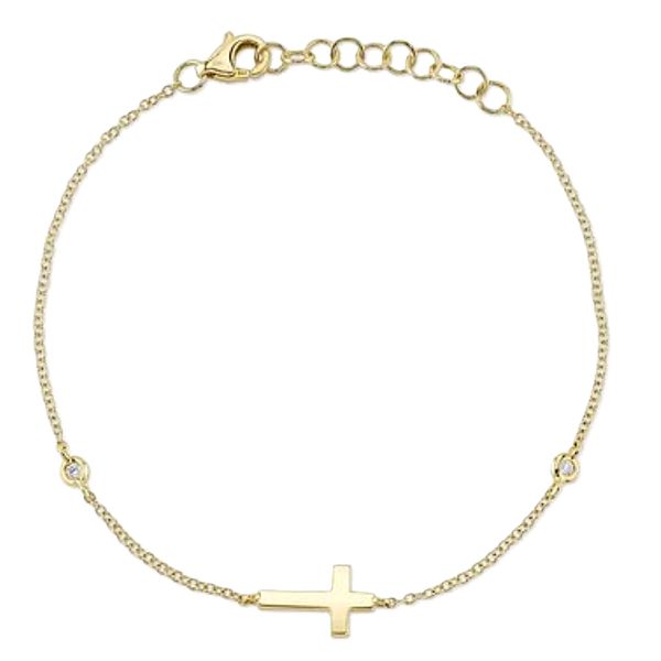 14K Yellow Gold Bezel Cross Bracelet With .03 Ct Twt. Diamonds Kevin's Fine Jewelry Totowa, NJ