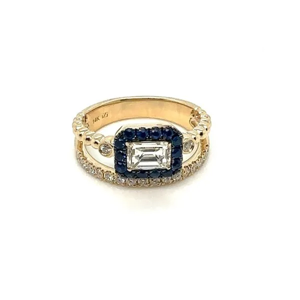 14K Yellow Gold Ring With Sapphires And .27 Ct Twt Diamonds Set With A .70 Ct Emerald Cut Diamond Kevin's Fine Jewelry Totowa, NJ
