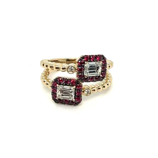 14K Yellow Gold Ring With Rubies And .02 Ct Twt Diamonds With 1.01 Ct Twt Emerald Cut Diamonds Kevin's Fine Jewelry Totowa, NJ
