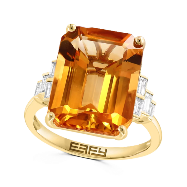 Effy 14K Yellow Gold Citrine Ring With .30 Ct Twt. Diamonds Kevin's Fine Jewelry Totowa, NJ
