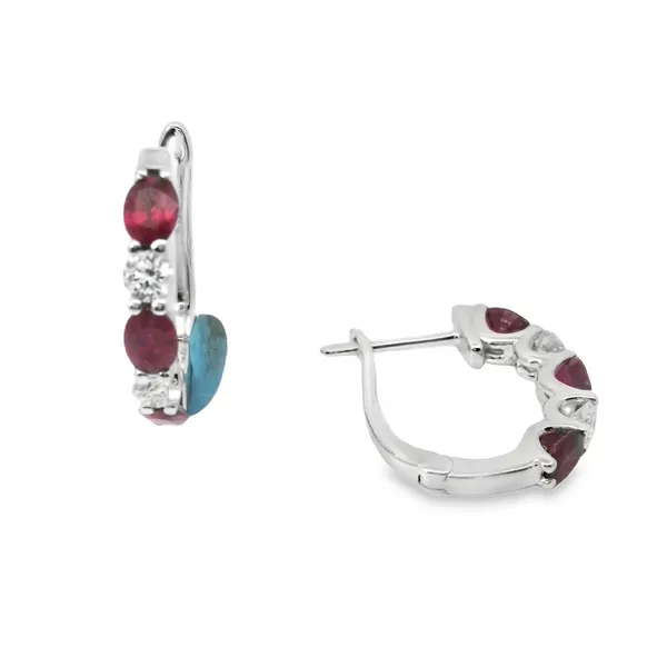 14K White Gold Ruby Hoop Earrings With .35 Ct Twt. Diamonds Kevin's Fine Jewelry Totowa, NJ