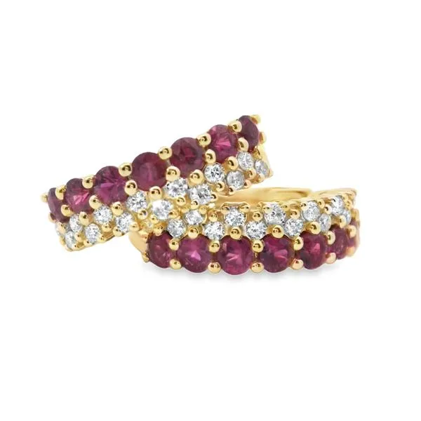 14K Yellow Gold Ruby Huggie Earrings With .31 Ct Twt. Diamonds Kevin's Fine Jewelry Totowa, NJ