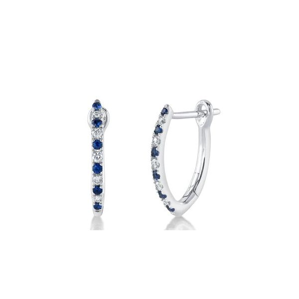 14K White Gold Sapphire Hoop Earrings With .09 Ct Twt. Diamonds Kevin's Fine Jewelry Totowa, NJ