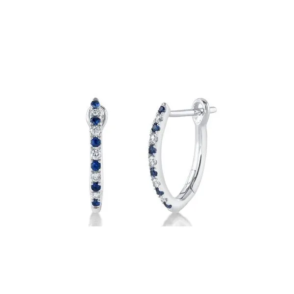 14K White Gold Sapphire Hoop Earrings With .09 Ct Twt. Di...