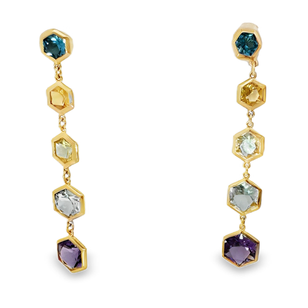 Effy 14K Yellow Gold Multi Stone Hanging Earrings Kevin's Fine Jewelry Totowa, NJ