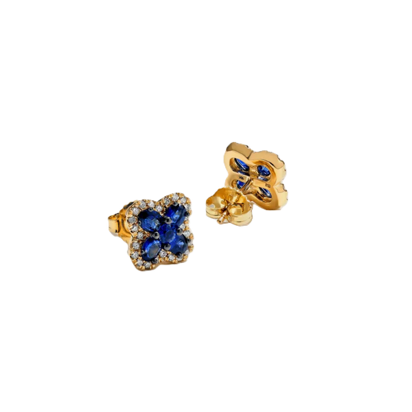 Mark Henry 18K Yellow Gold and Sapphire Clover Stud Earrings Kevin's Fine Jewelry Totowa, NJ