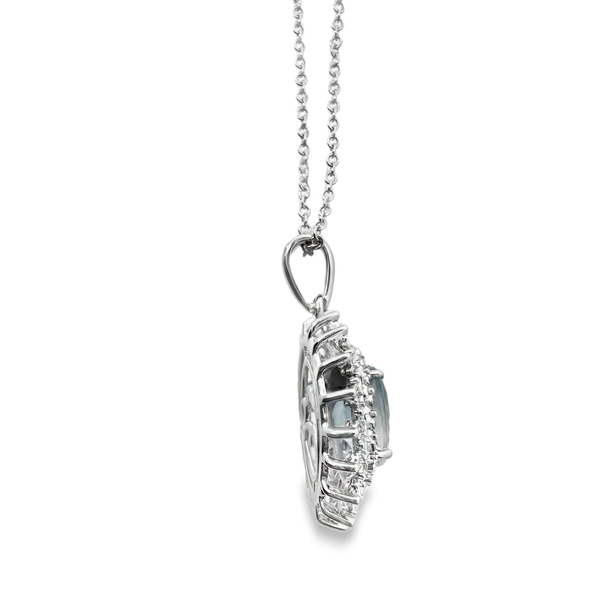 Effy 14 Karat White Gold Aquamarine Pendant Necklace With Diamonds Image 2 Kevin's Fine Jewelry Totowa, NJ