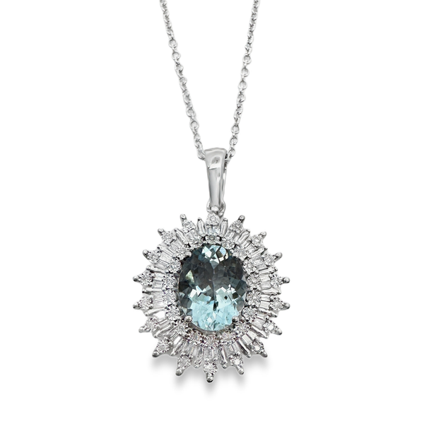 Effy 14 Karat White Gold Aquamarine Pendant Necklace With Diamonds Kevin's Fine Jewelry Totowa, NJ