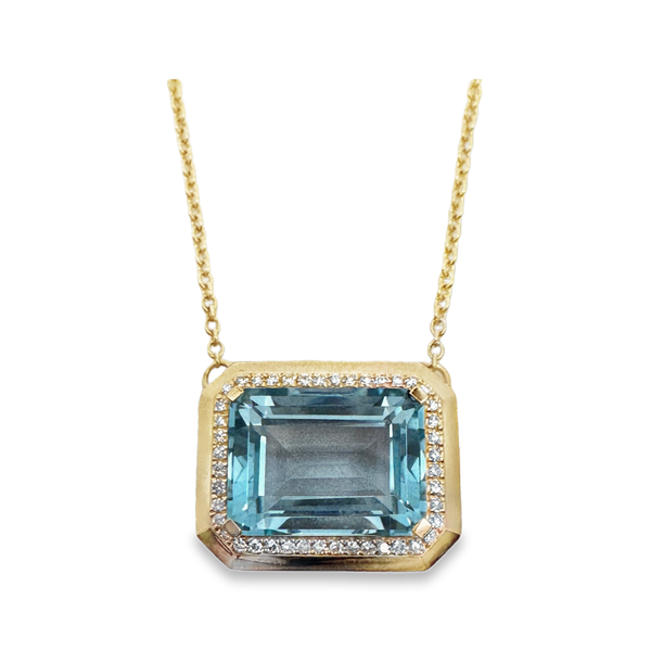 Effy 14K Yellow Gold Sky Blue Topaz Pendant Necklace With .17 Ct Twt. Diamonds Kevin's Fine Jewelry Totowa, NJ