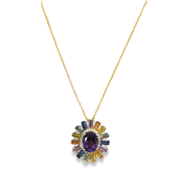 Effy 14K Yellow Gold Multi Color Sapphire Pendant Necklace With .25 Ct Twt. Diamonds Kevin's Fine Jewelry Totowa, NJ