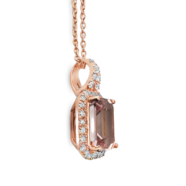 Effy 14 Karat Rose Gold Morganite Pendant Necklace with Diamonds Image 2 Kevin's Fine Jewelry Totowa, NJ