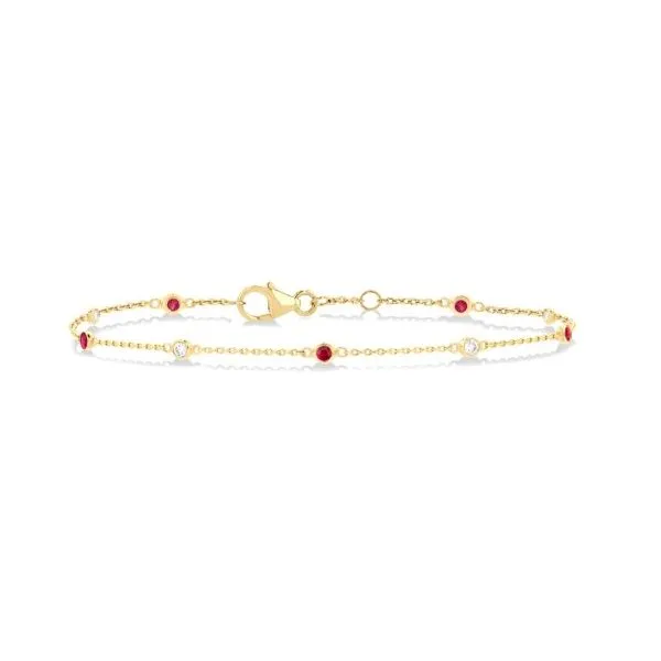 14K Yellow Gold Ruby & Diamond Station Bracelet Kevin's Fine Jewelry Totowa, NJ